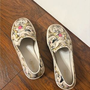 Melissa Cream Slip-On Flats with Multicolor Graphic Print